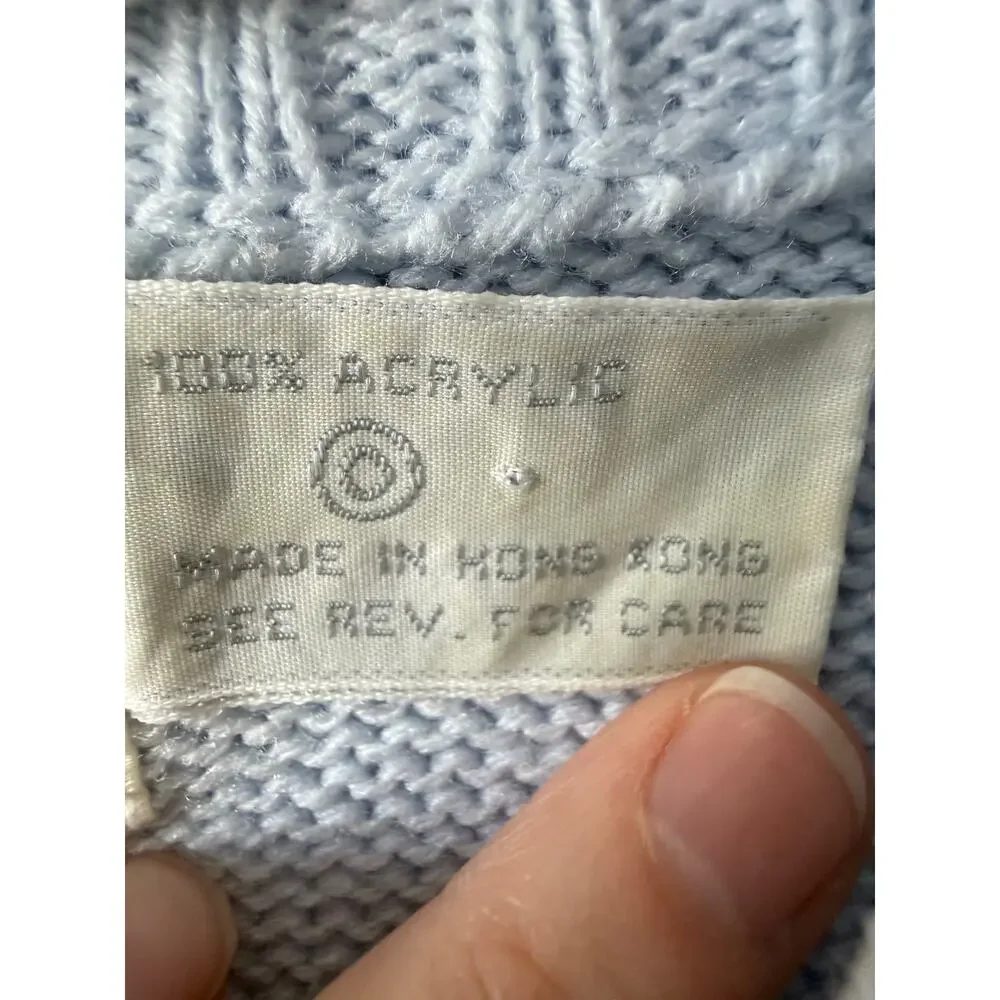 Vintage Express 1987 Light Blue Cotton Sweater Short Dolman Sleeve Oversized L
